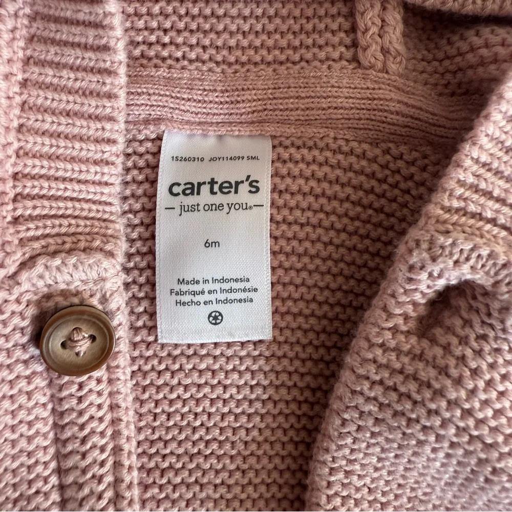 Carter's Cozy Pink Matching Set with Hooded Sweater size 6 months.